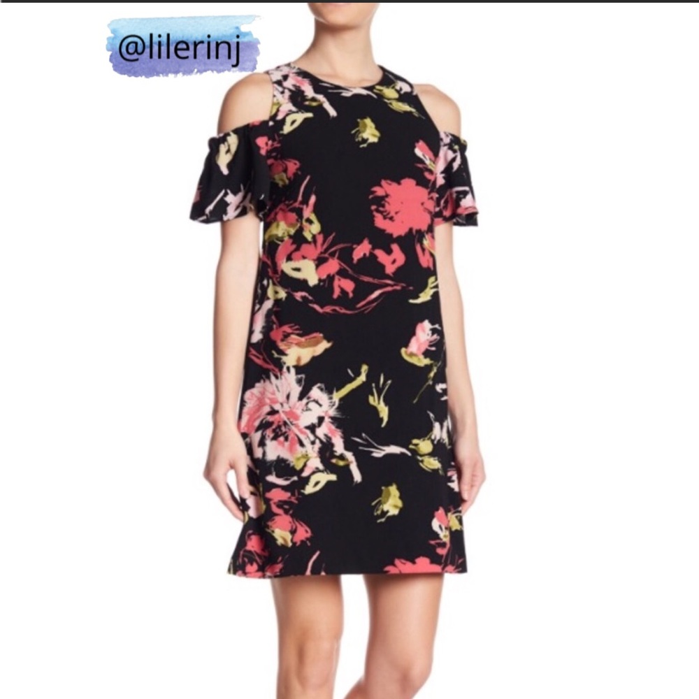 Tahari Floral Cold Shoulder Dress